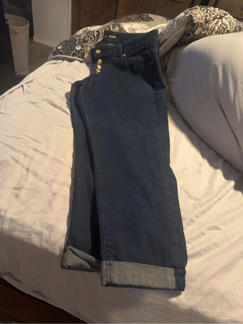 Michael Kors Dark Blue Denim Skirt with Gold Logo